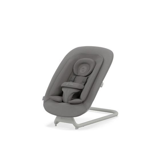Gray baby bouncer chair on a white background