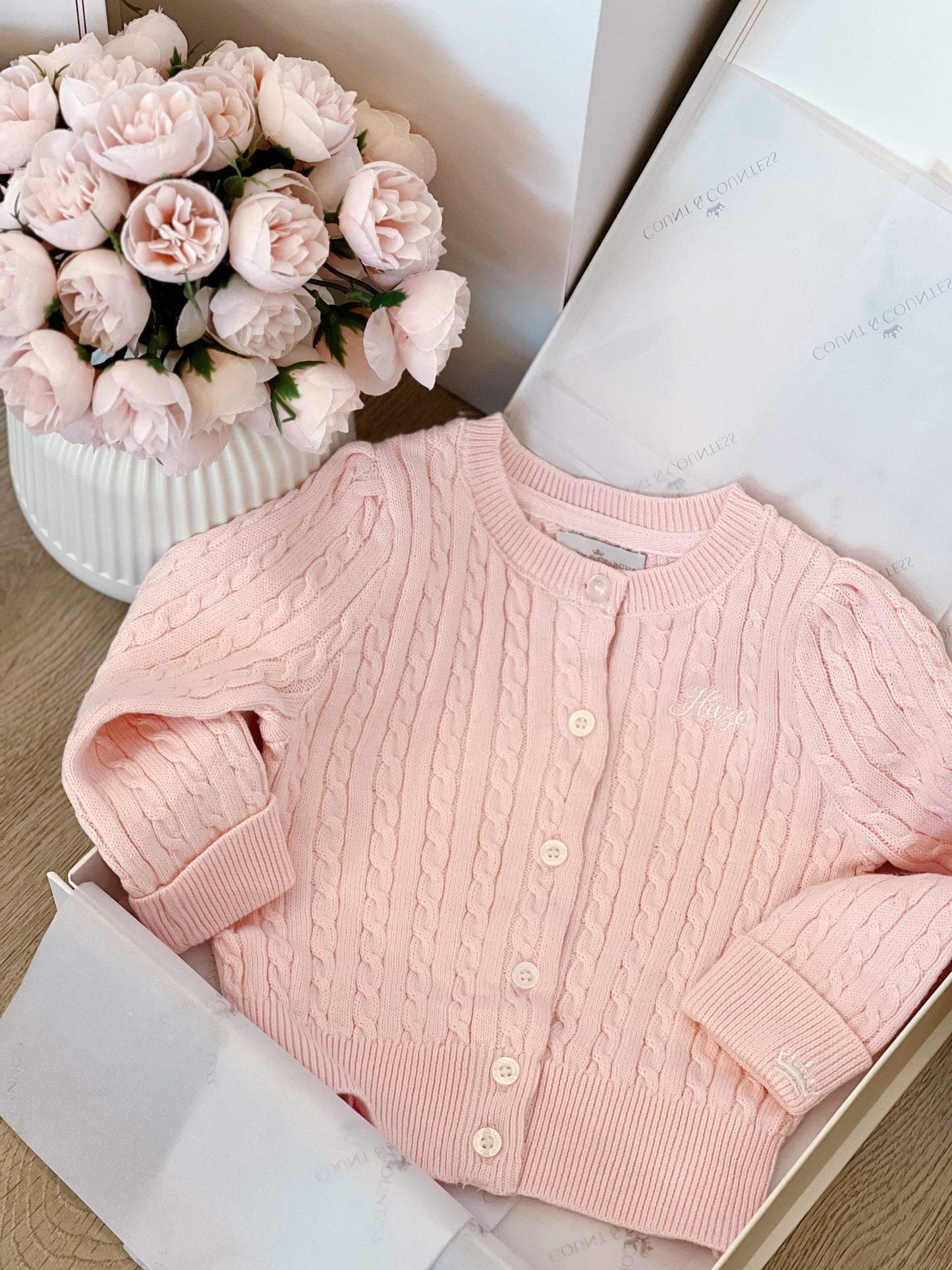 Organic Cotton Cable-Knit Baby Cardigan - Pink