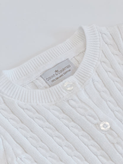 Organic Cotton Cable-Knit Cardigan - White