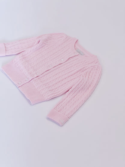 Organic Cotton Cable-Knit Baby Cardigan - Pink