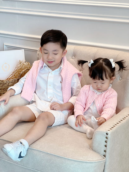 Organic Cotton Cable-Knit Baby Cardigan - Pink