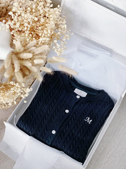 Organic Cotton Cable-Knit Cardigan - Navy