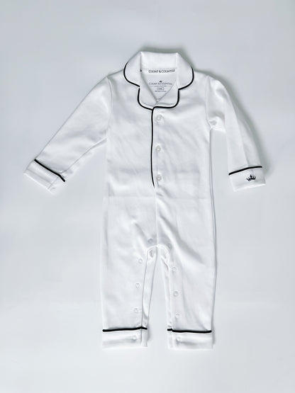 Baby Pima Romper Sleepsuit in Classic White - Count & Countess