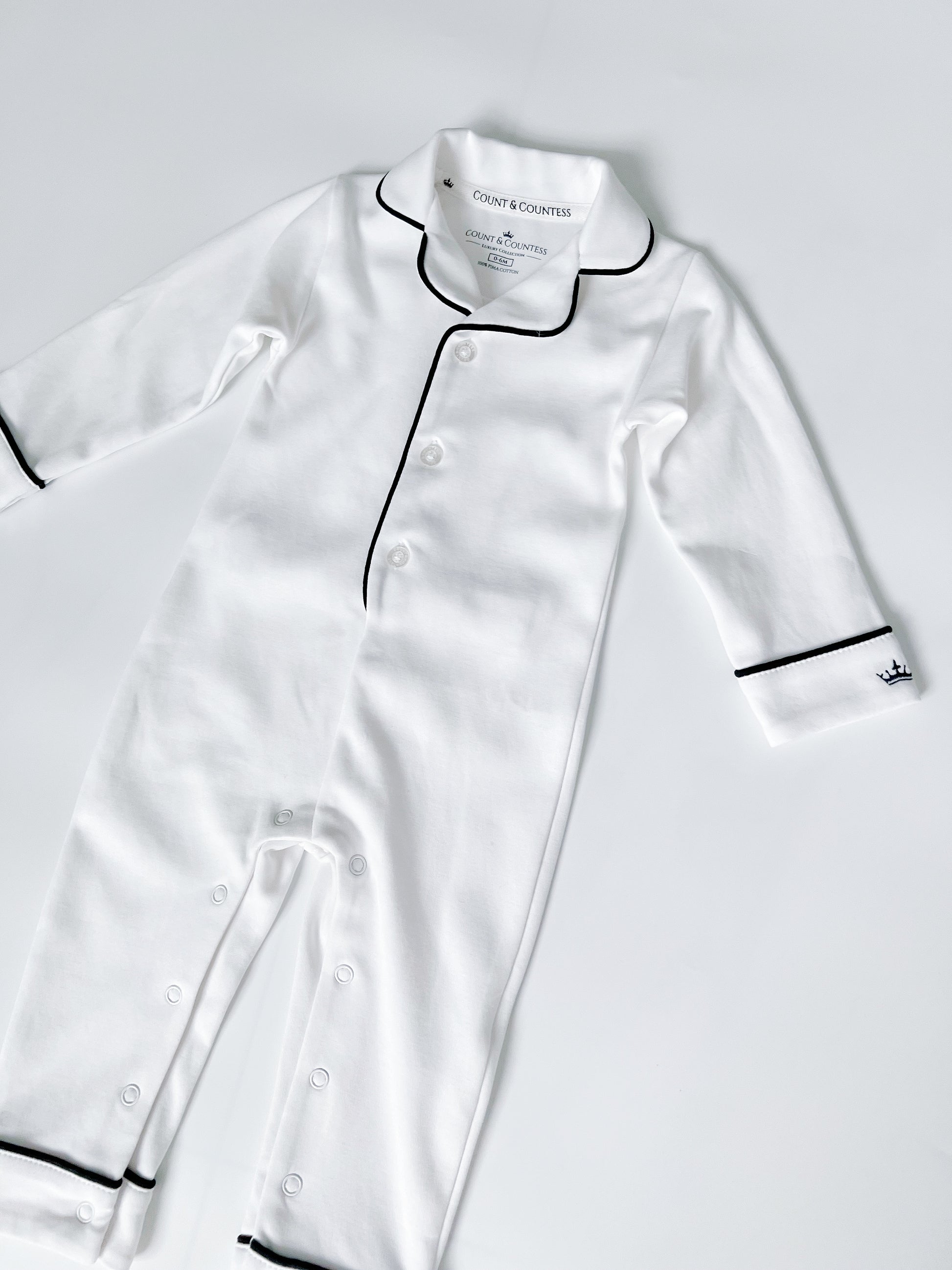 Baby Pima Romper Sleepsuit in Classic White - Count & Countess