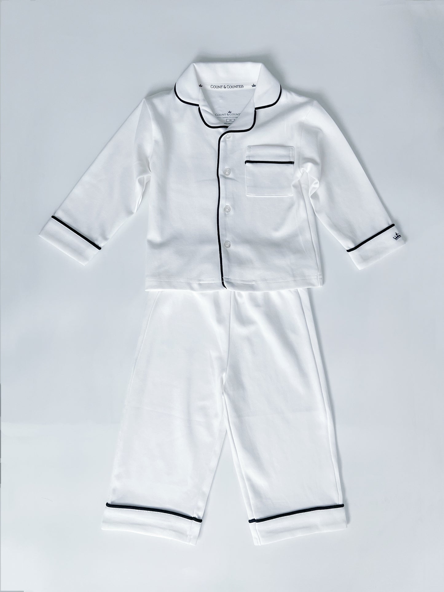 Kids Pima Loungewear Pyjamas in Classic White - Count & Countess