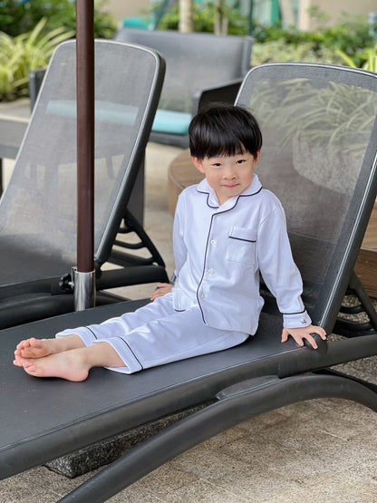 Kids Pima Loungewear Pyjamas in Classic White - Count & Countess