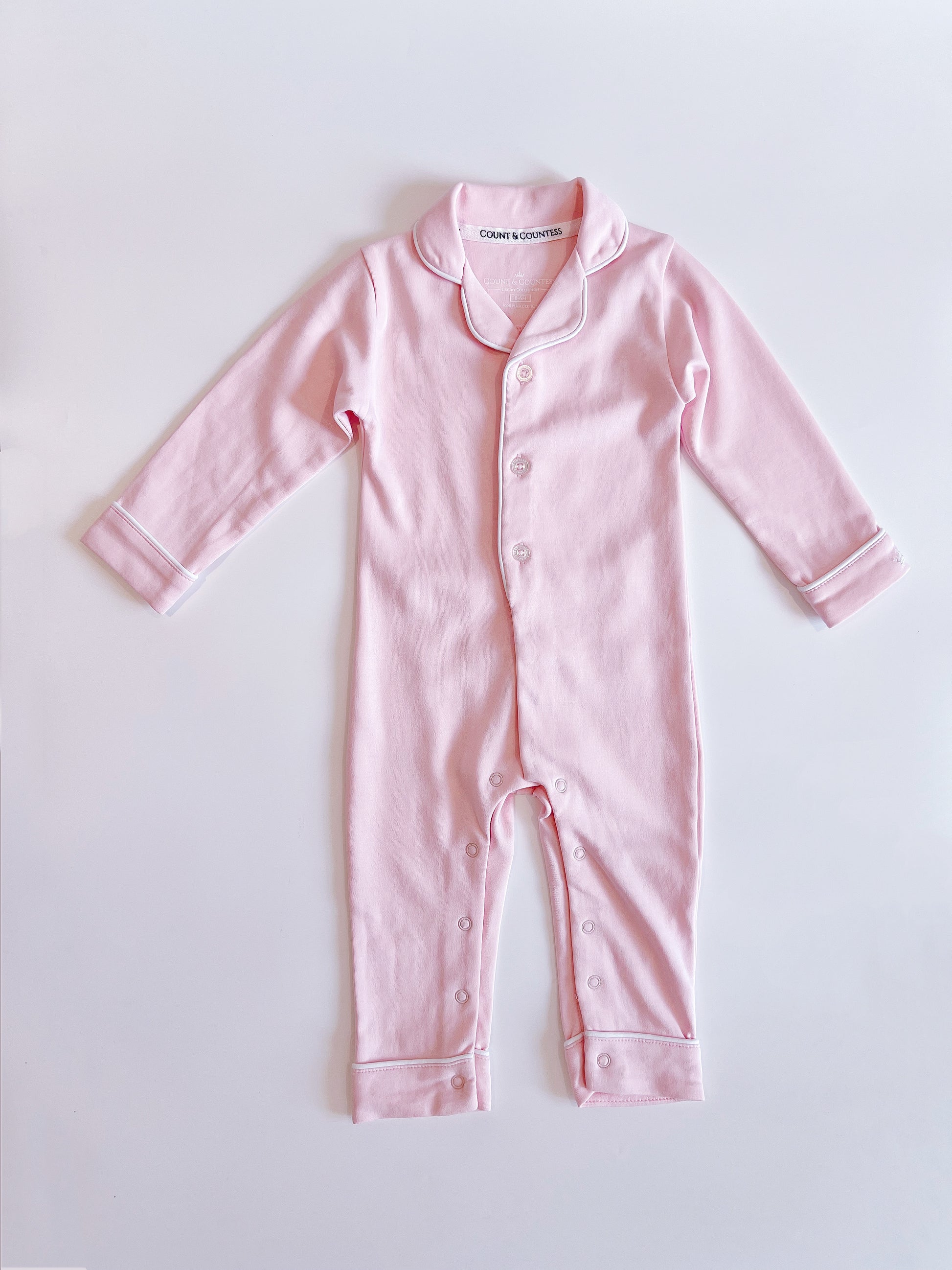 Baby Pima Romper Sleepsuit in Ballet Pink - Count & Countess