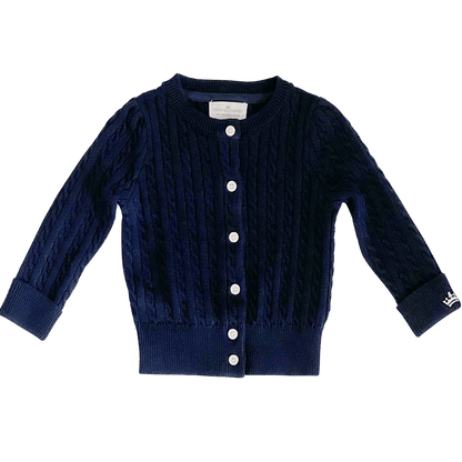 Organic Cotton Cable-Knit Cardigan - Navy