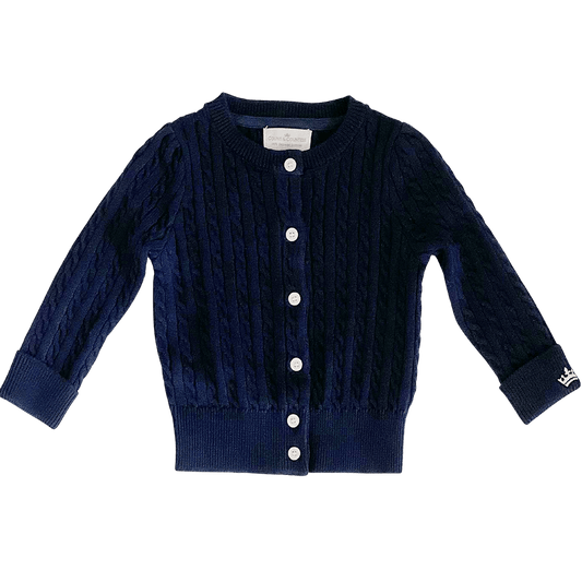Organic Cotton Cable-Knit Cardigan - Navy