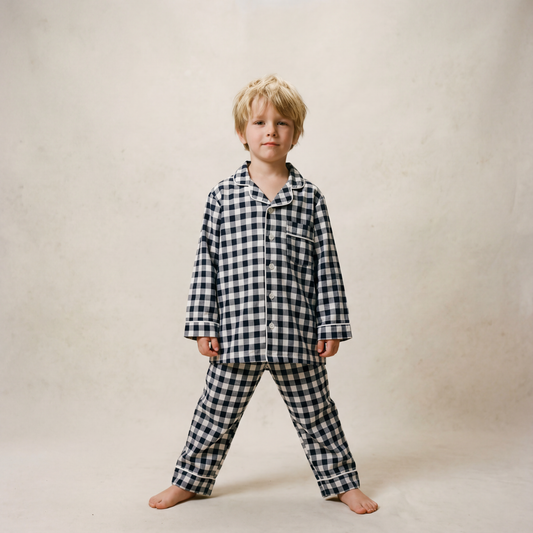 Kids Pima Loungewear Pyjamas in Navy Gingham