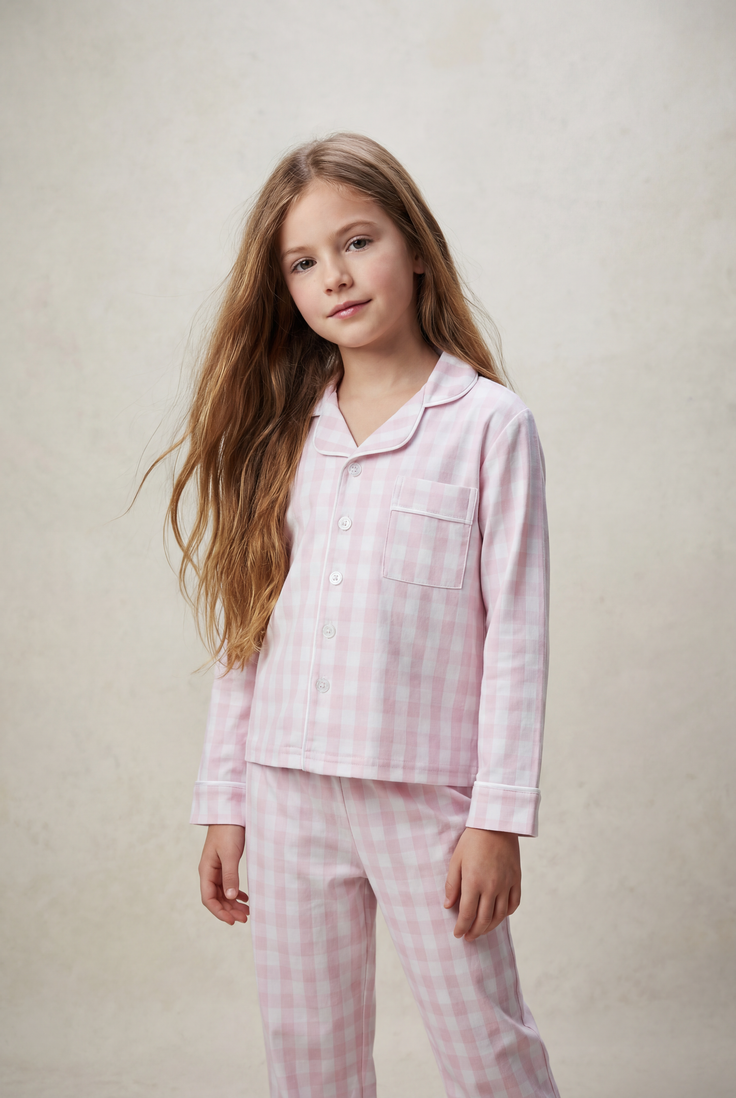 Kids Pima Loungewear Pyjamas in Pink Gingham