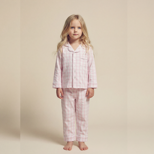 Kids Pima Loungewear Pyjamas in Pink Gingham