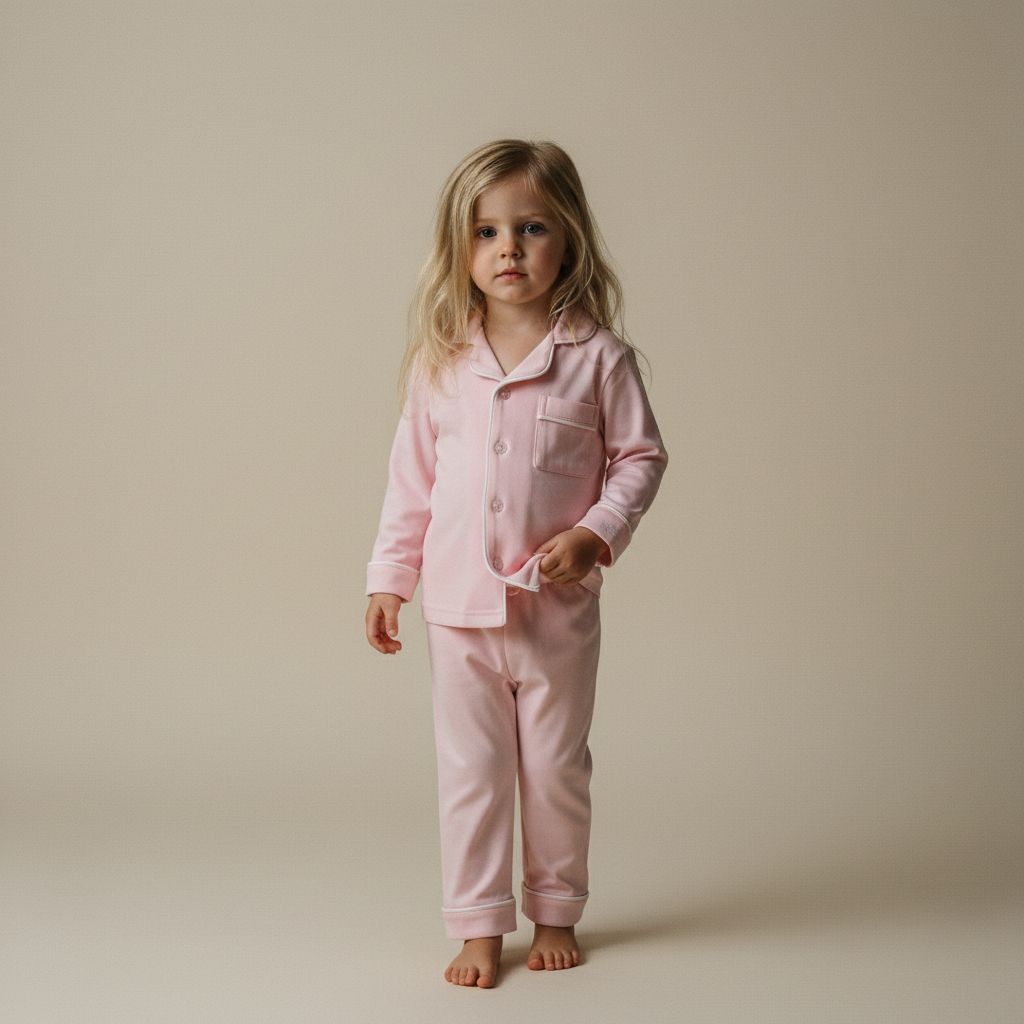 Kids Pima Loungewear Pyjamas in Ballet Pink