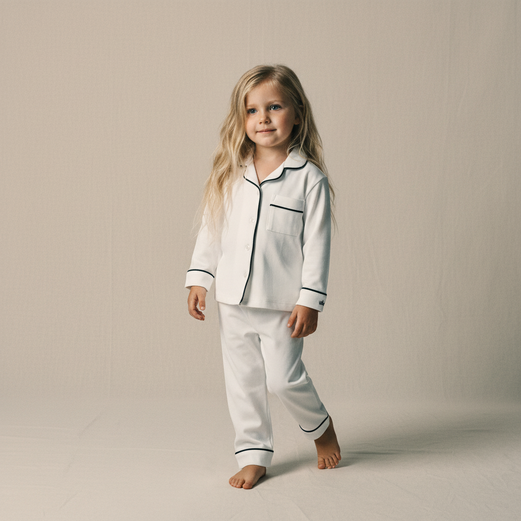 Kids Pima Loungewear Pyjamas in Classic White