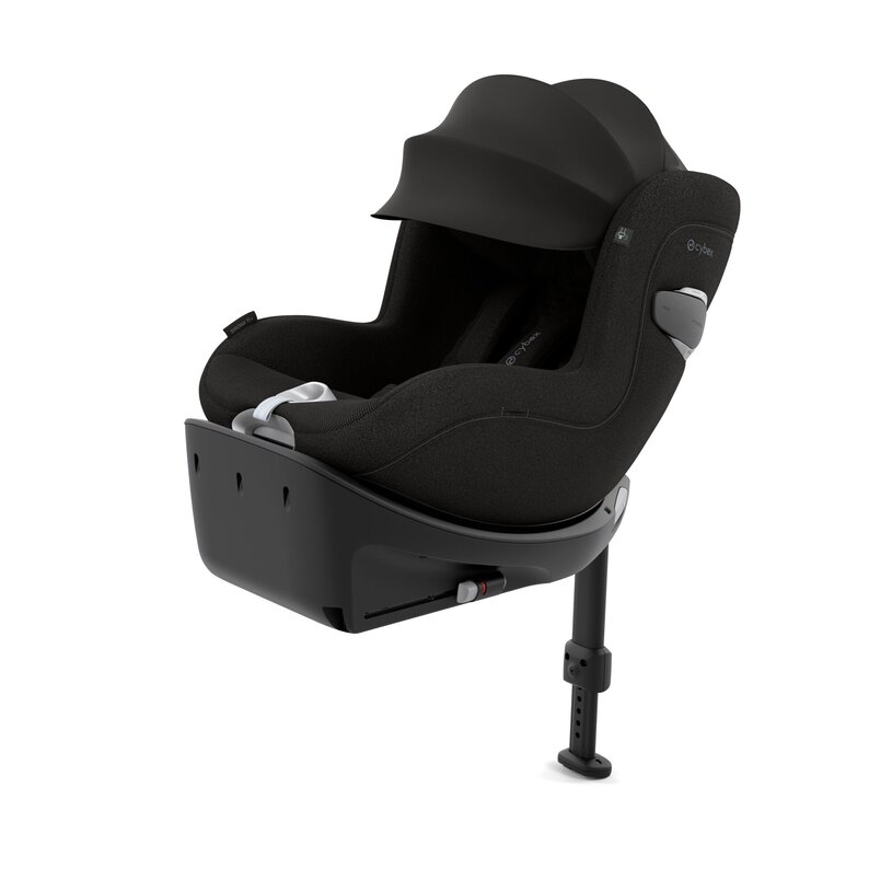 Black car seat with base on a white background