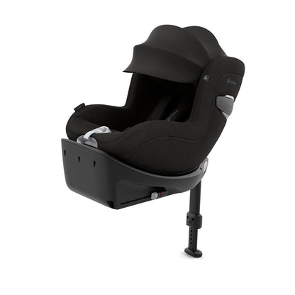 Black car seat with base on a white background