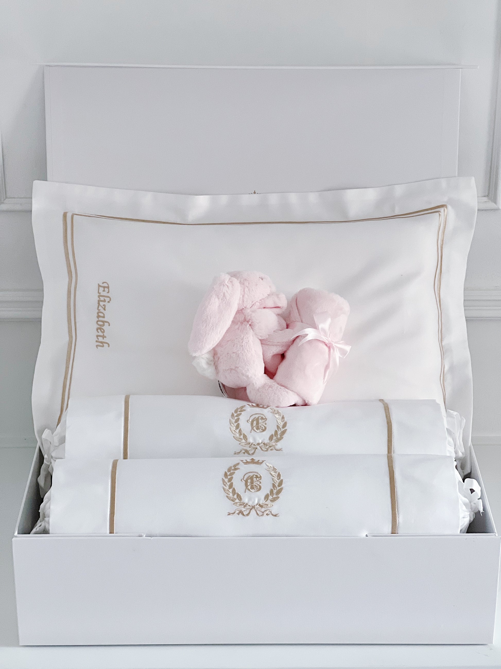 Jellycat Bashful Pink Bunny Soother Baby Gift Set with name customisation - Count & Countess Baby Beddings & Gifts