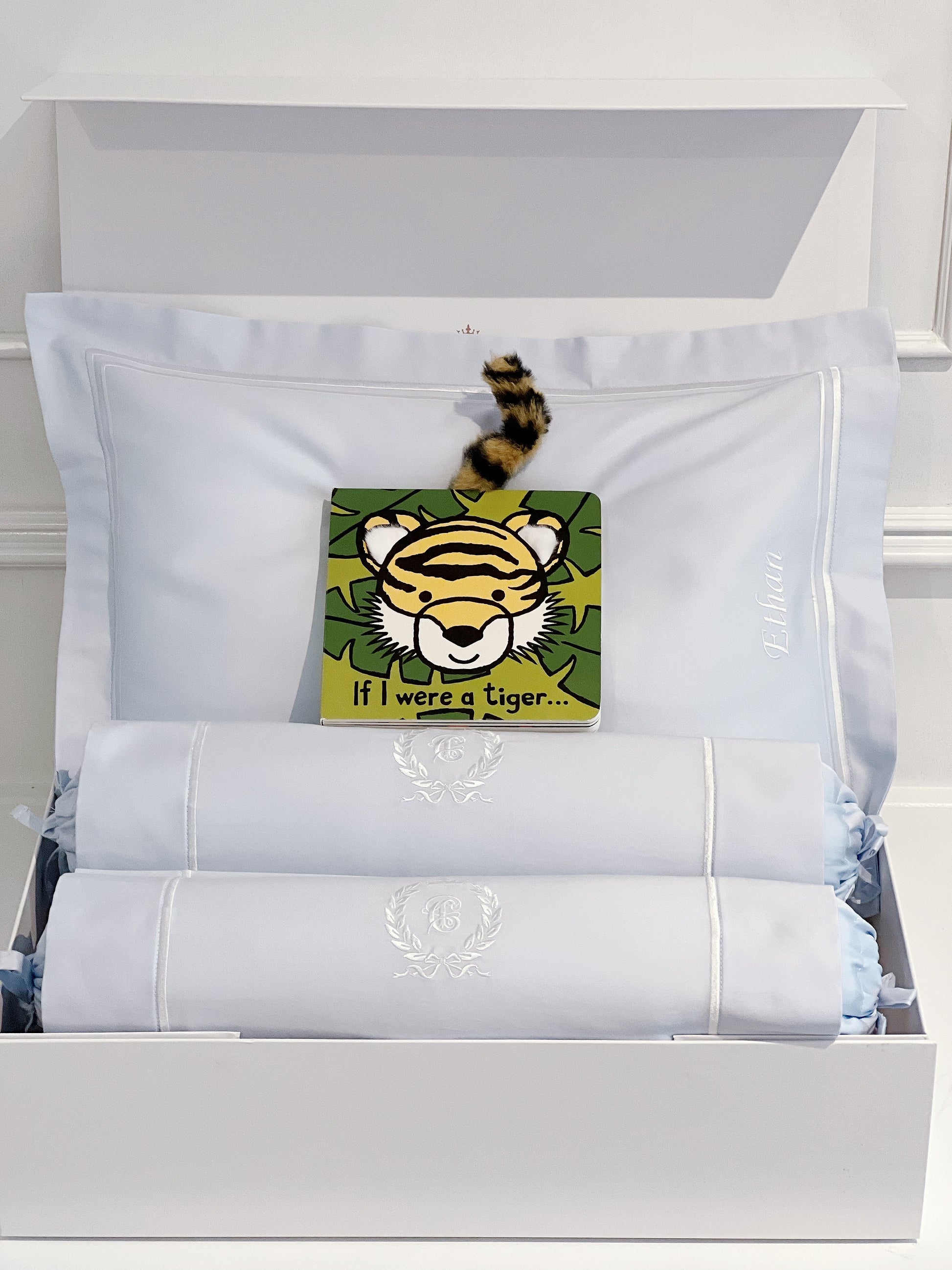 Luxury Baby Boy Beddings Gifts with Personalisation and Jellycat Tiger Board Book
